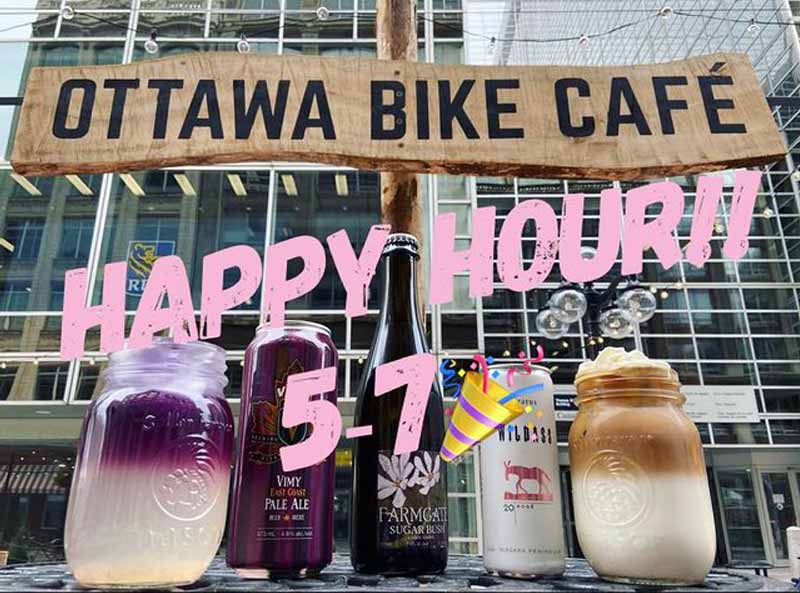 Happy hour event at Ottawa Bike Cafe local beer wine cider cocktails Sparks street